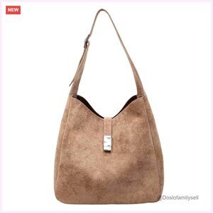 Slouchy Hobo Shoulder Bag Faux Suede Vintage Retro Minimal Chic Tote
